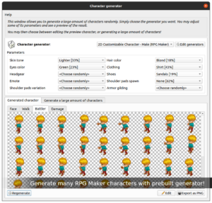 Generate many RPG Maker characters with prebuilt generator!
