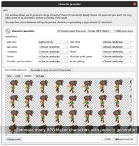 Generate many RPG Maker characters with prebuilt generator!
